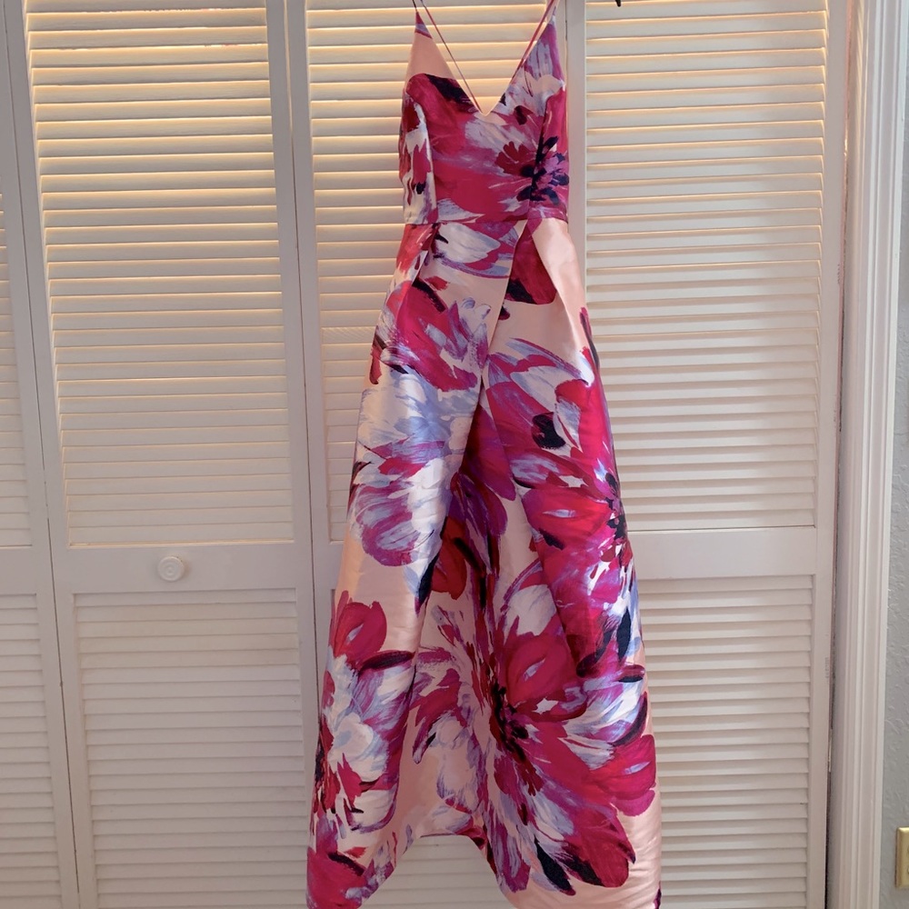 pink floral formal dress